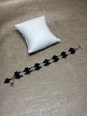 Sterling Silver 925 Artisan Bracelet Black Crystal & AB Crystal Toggle Clasp